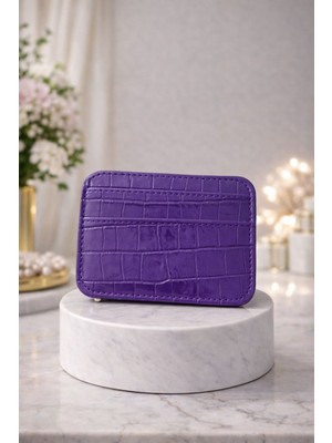 Huma Butik Takı Aksesuar Mor Kroko Desenli 5 Kart Bölmeli Ince Kartlık