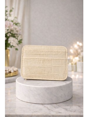 Huma Butik Takı Aksesuar Krem Kroko Desenli 5 Kart Bölmeli Ince Kartlık