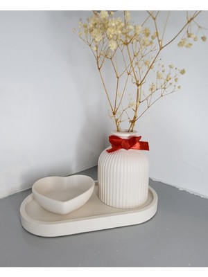 Özalp Decor El Yapımı Çizgili Mini Vazo ve 3’lü Dekoratif Set-Islandinav-10 cm