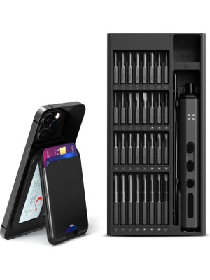 Xenon Smart Akıllı Deri Cüzdan Takip Edilebilir Ios Uyumlu Manyetik Kartlık ve Hassas Şarjlı 68 Parça Otomatik Tornavida Hediye Seti