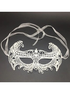 BT Teknik Beyaz Renk Dantel Kesim Dantel Işlemeli Balo Parti Maskesi 1 No