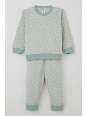Breeze Erkek Bebek Pijama Takımı Omuzdan Patlı Mini Üçgenler Desenli 4 Ay-1 Yaş, Su Yeşili
