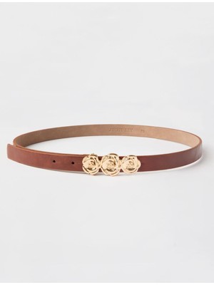 Jimmy Key Kahverengi Çiçek Figürlü Toka Detaylı Kemer