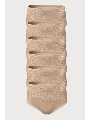 Malabadi Kadın Ten Rengi 6'lı Paket Dantelli Modal Yüksek Bel Toparlayıcı Külot 6M1920