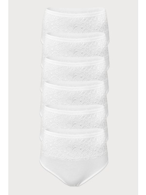 Malabadi Kadın Beyaz 6'lı Paket Dantelli Modal Yüksek Bel Toparlayıcı Külot 6M1920