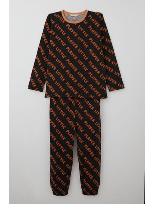Breeze Erkek Çocuk Pijama Takımı Oyun Zamanı Küçük Oyuncu Yazılı 9-12 Yaş, Koyu Kahve