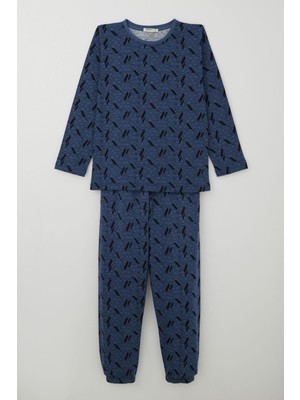 Breeze Erkek Çocuk Pijama Takımı Okyanus Çizgisi Dalga Desenli 9-12 Yaş, Indigo