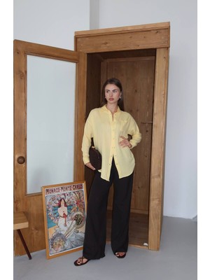 Moyabutık Müslin Gömlek Uzun Kollu Basic Casual %70 Polyester %30 Pamuk Düğmeli Tasarım