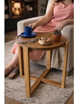 Naturi Nova Masif Tepsi Tablalı Yan Sehpa