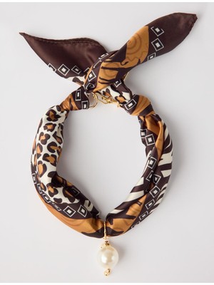 Jimmy Key Kahverengi Inci Detaylı Eşarp Kolye