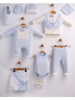 Eda Baby Mavi Smokin Tasarımlı 10 Parça Lüks Bebek Hastane Çıkışı Seti