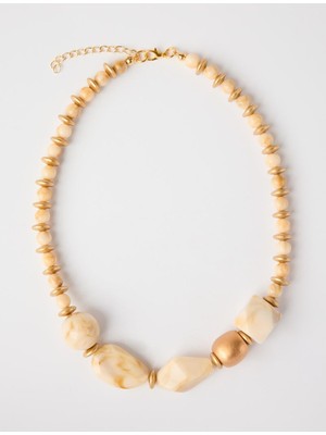 Jimmy Key Bej Büyük Boncuk Detaylı Ayarlanabilir Kolye