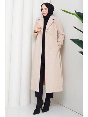 Günay Karaca Angora Kürk Kadın Kışlık Kaban Vizon Çift Düğme Kruvaze 2607