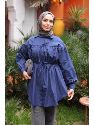 İmaj Butik Lacivert Bel Lastikli Düğmeli Gömlek