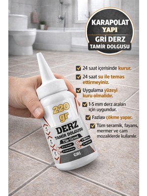 Karapolat Gri Renk Derz Tamir Dolgusu Fayans Seramik Mermer  Duvar Yenileme Dolgusu 220GR