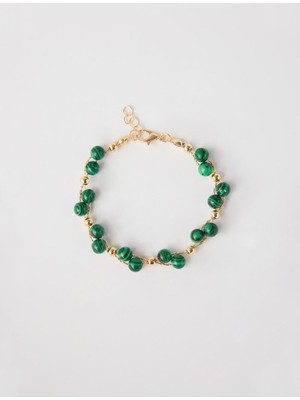 Jimmy Key Yeşil Inci Detaylı Altın Kaplama Ayarlanabilir Bileklik