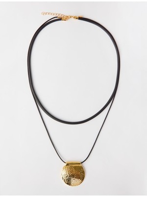 Jimmy Key Siyah Parlak Oval Figürlü Ayarlanabilir Kolye