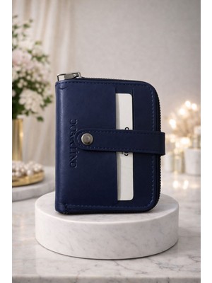 Huma Butik Takı Aksesuar Lacivert Fermuarlı Çıtçıtlı Mini Cüzdan – Şık ve Kompakt Tasarım