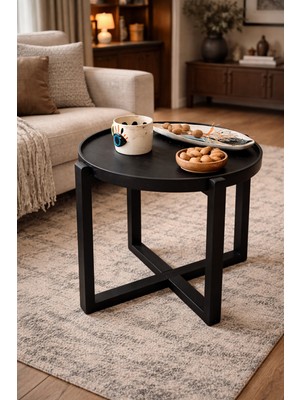 Naturi Nova Siyah Özel Tasarım Yan Sehpa, Masif, Tepsi Tablalı, Dış Mekan ve Bahçe Kullanımına Uygun