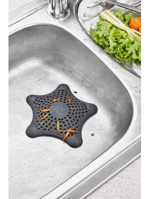Rotanev 1 Adet Siyah Deniz Yıldızı Lavabo Süzgeci, Lavabo Tıkacı, Silikon Süzgeç