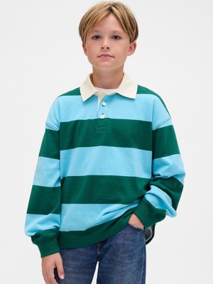 Gap Erkek Çocuk Koyu Yeşil Rugby Stripe Polo T-Shirt