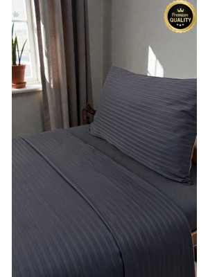 Vessino Home Royal Çizgili Pamuk Saten Tek Kişilik Nevresim Takımı Lastikli Çarşaflı Otel Beyaz Renkli Pamuk Lüx