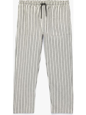 Koton Pamuklu Beli Bağcıklı Rahat Kesim Çizgili Pantolon