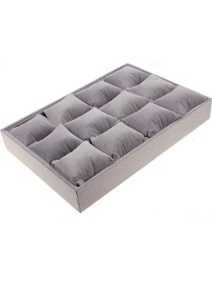 Megass Dekor Tokyo Model Süet Kumaş Gri 34/24 cm Yastıklı Çekmece Içi Yastıklı Saat ve Takı Kutusu