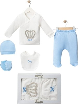 Nexvora Taç Desenli Kutulu 5’li Set Yenidoğan Hastane Çıkışı Seti