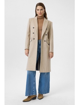 Tiffany & Tomato Cep Kapaklı Düğmeli Uzun Kaşe Kaban