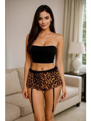 Leopar Desenli Mini Etek