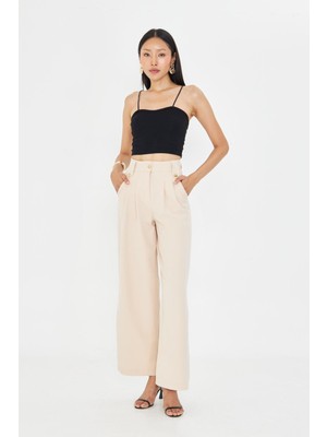 Tiffany & Tomato Kemeri Düğme Detaylı Atlas Pantolon - Taş