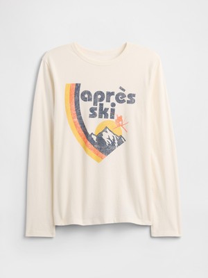 Gap Erkek Çocuk Kırık Beyaz Grafik Baskılı T-Shirt