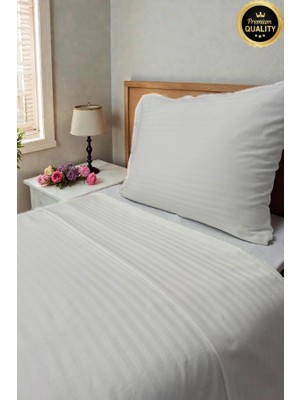 Vessino Home Royal Çizgili Pamuk Saten Tek Kişilik Nevresim Takımı Lastikli Çarşaflı Otel Beyaz Renkli Pamuk Lüx