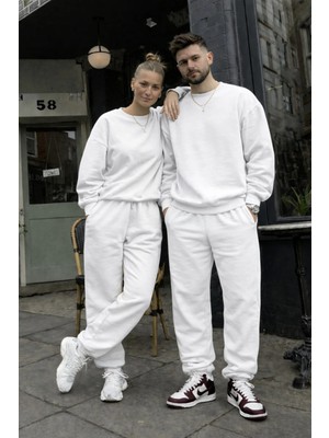 Yakamel Kadın Erkek Oversıze 3iplik Paçası Lastikli Bisiklet Yaka Eşofman Takımı (Tekli)