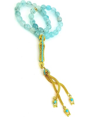 Mavi Akik Taşlı Çelik Püsküllü Tasarım Tesbih