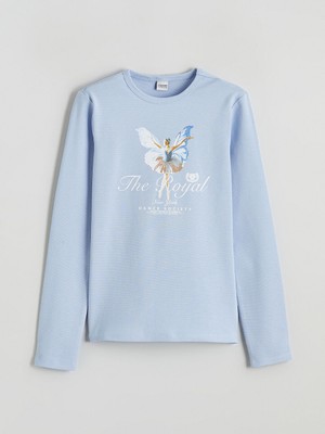 LC Waikiki Kıds Mavi Bisiklet Yaka Kız Çocuk Tişört