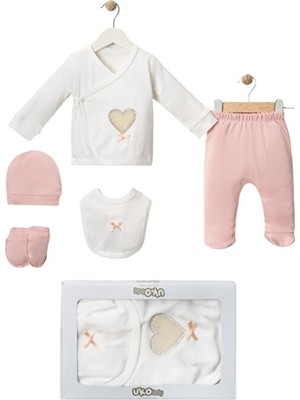 Nexvora Kalp Desenli Kutulu 5’li Set Yenidoğan Hastane Çıkışı Seti 3 Ay