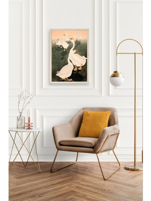 Marsilyan Kuğular Ahşap Çerçeveli Tablo 30 x 42
