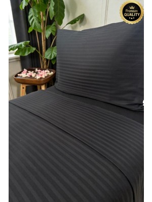 Vessino Home Royal Çizgili Pamuk Saten Tek Kişilik Nevresim Takımı Lastikli Çarşaflı Otel Beyaz Renkli Pamuk Lüx