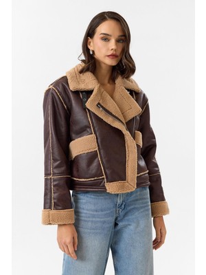 Tiffany & Tomato Fermuarlı Deri Peluş Mont