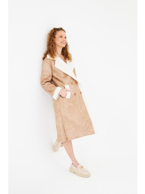 Tiffany & Tomato Pis Dikişli Uzun Deri Kaban