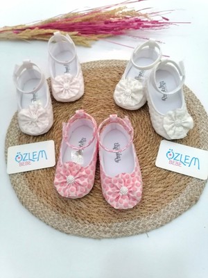 Papulin Gül Aksesuarlı Bilekten Cırtcırt Babet Pembe - 18 Numara