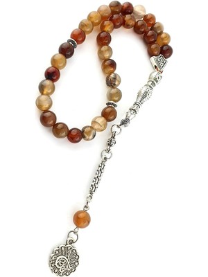 Akik Taşlı Çelik Püsküllü Tasarım Doğal Taş Tesbih