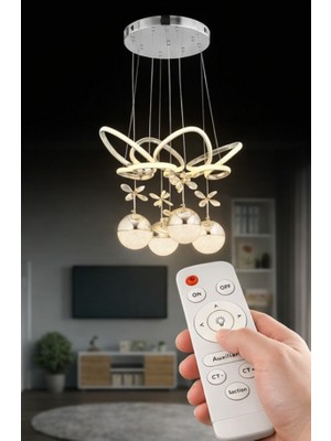 Lotus Krom 5 Toplu Kumandalı Lüks Akgül Avize