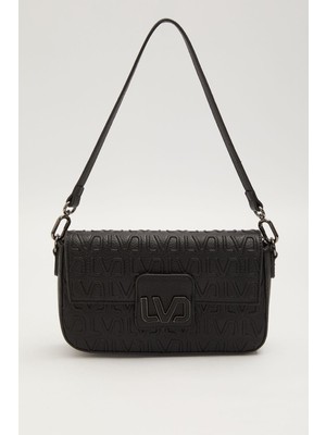 Lêvi D'or Kabartma Baskılı Kısa ve Uzun Askılı Orta Boy Kadın Günlük Omuz Çantası Siyah
