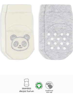 Bistyle 2'li Hayvan Figürlü Kaymaz Soket Çorap 10104 Gri Ekru