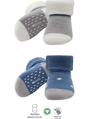 Bistyle Puanlı Kaymaz Havlu Soket Çorap 2'li BS10502 Indigo Gri