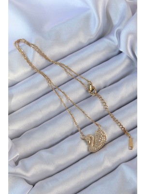 Marsilyan 316L Çelik Zincir Altın Renk Zirkon Taşlı Kuğu Kolye