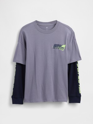 Gap Erkek Çocuk Mor 2-In-1 Grafik Logo T-Shirt